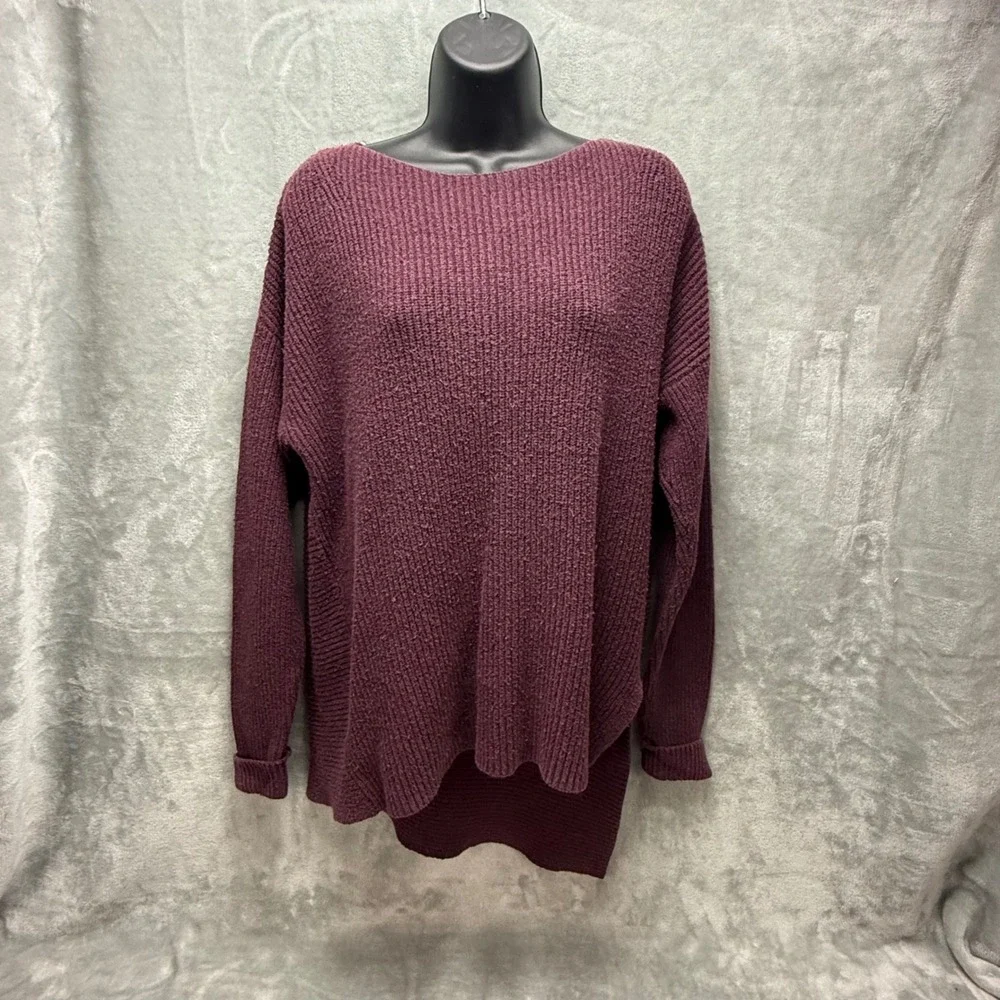 Simply Vera‎ Vera Wang Womens XL Plum Purple Ribbed Knit Asymmetrical Sweater XL
